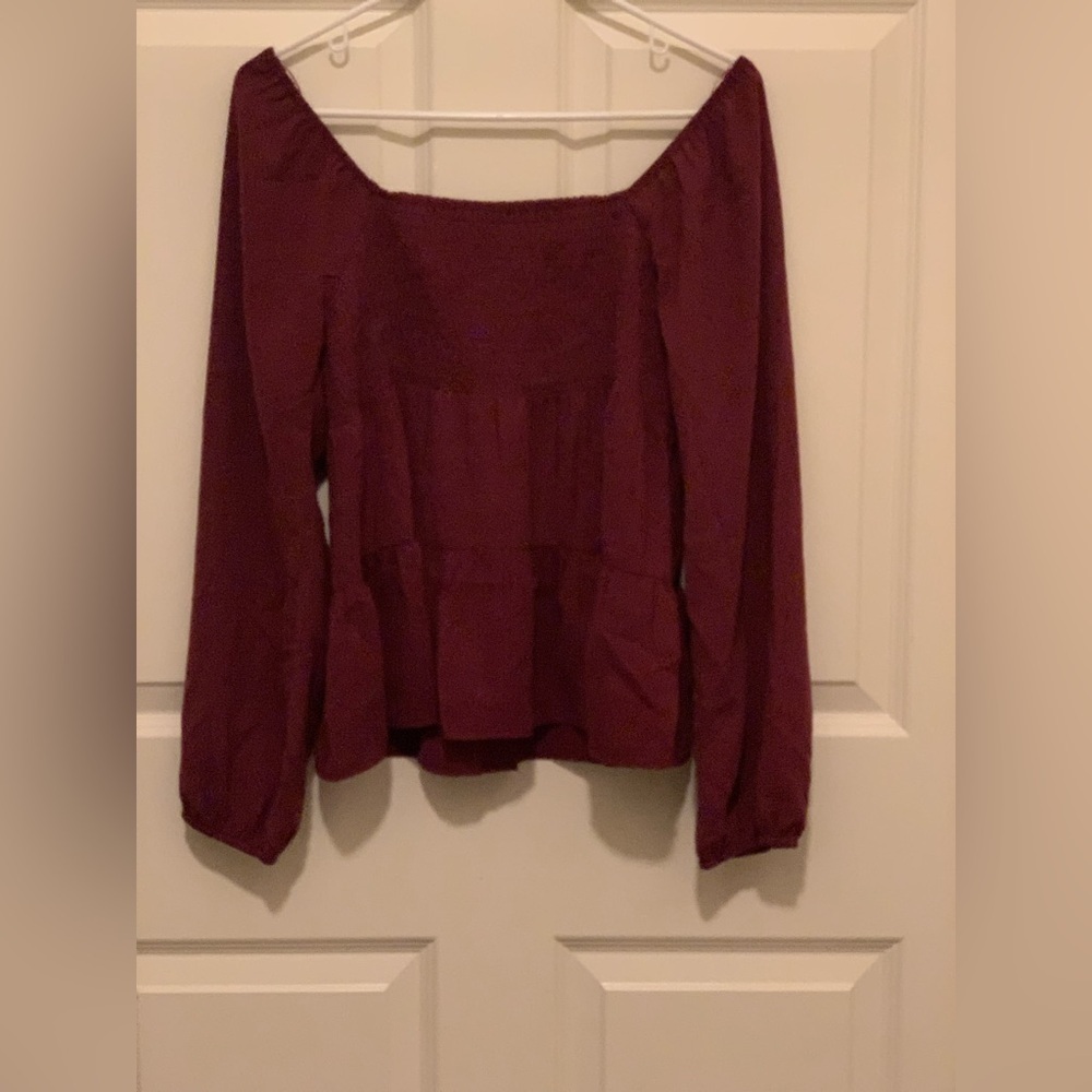 Paper Crane Elegant Burgundy Smocked Top. Size-Large